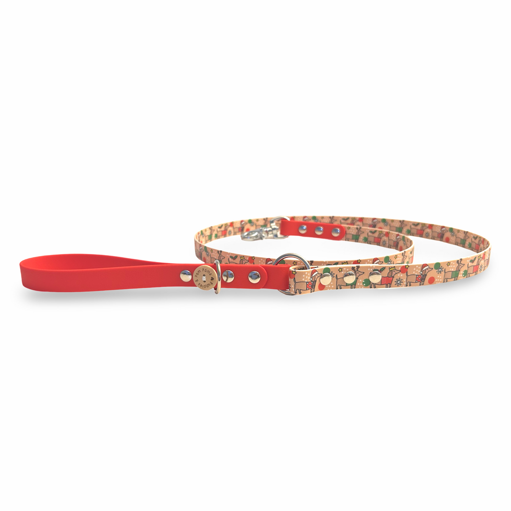 Handmade Dog Leash - Christmas Dachshunds - Red