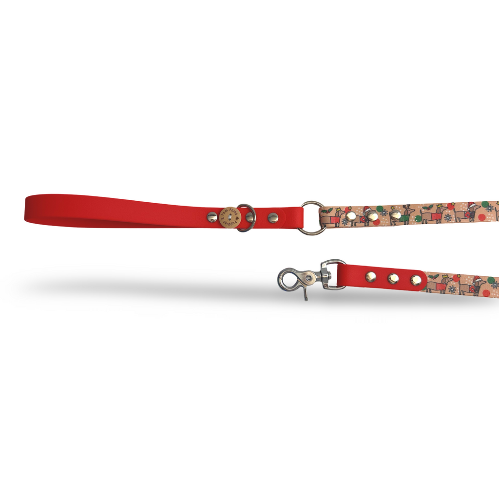 Handmade Dog Leash - Christmas Dachshunds - Red