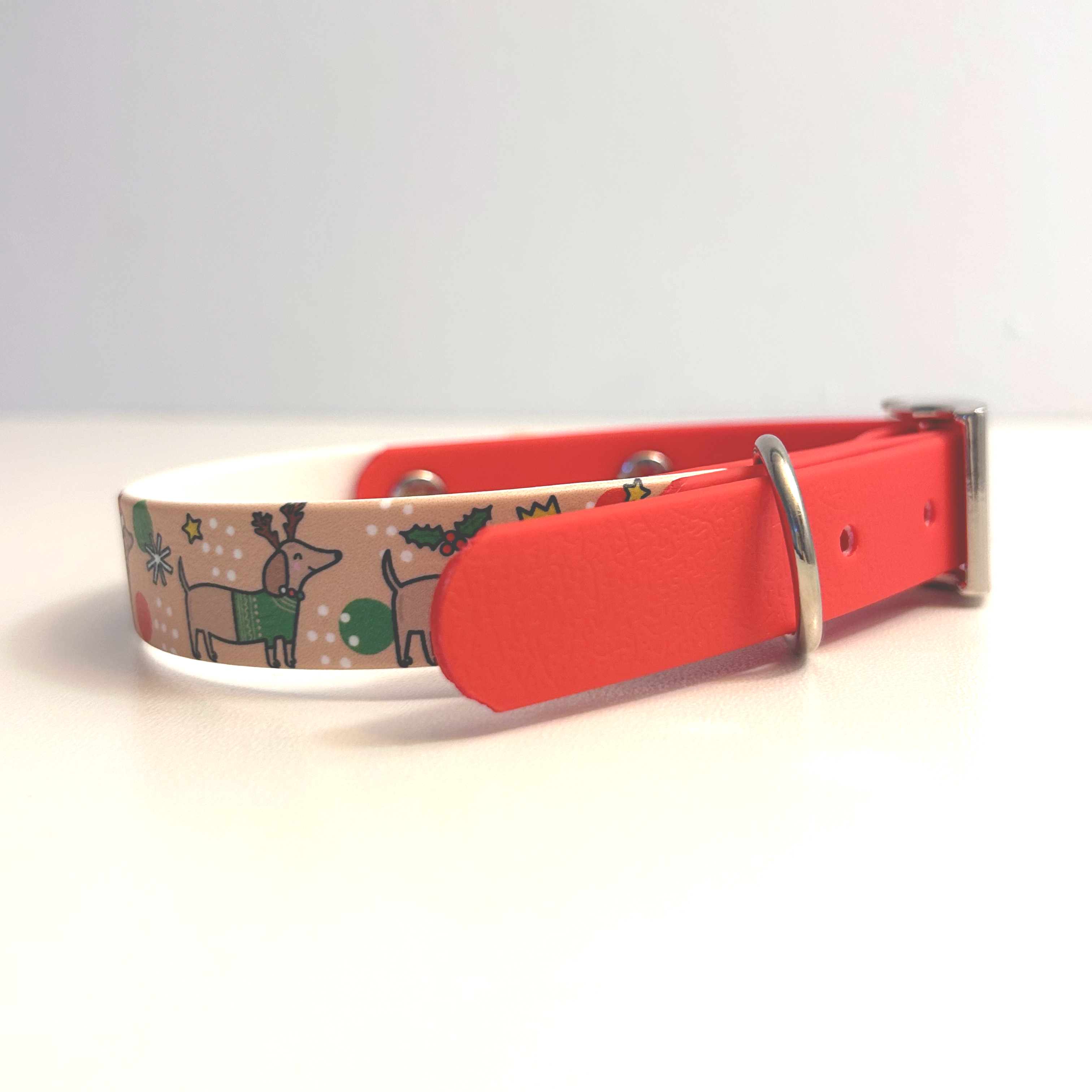 Christmas Dachshunds - Handmade Biothane Dog Collar - 2 Colour - 20mm
