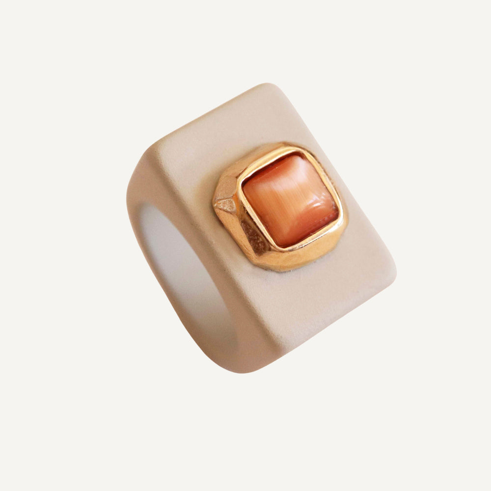 Anillo mujer hielo con selenita naranja SAIRA