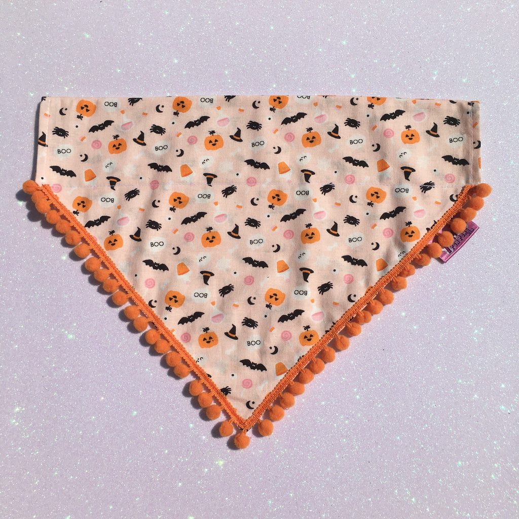 Boo! Halloween Pumpkins and Creepy Critters PomPom Bandana