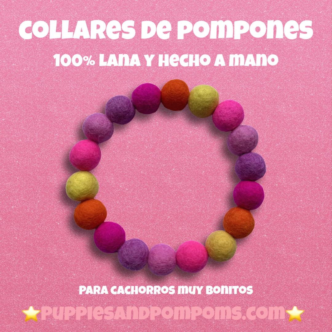 Pink - Personalised Pom Pom Dog Collar