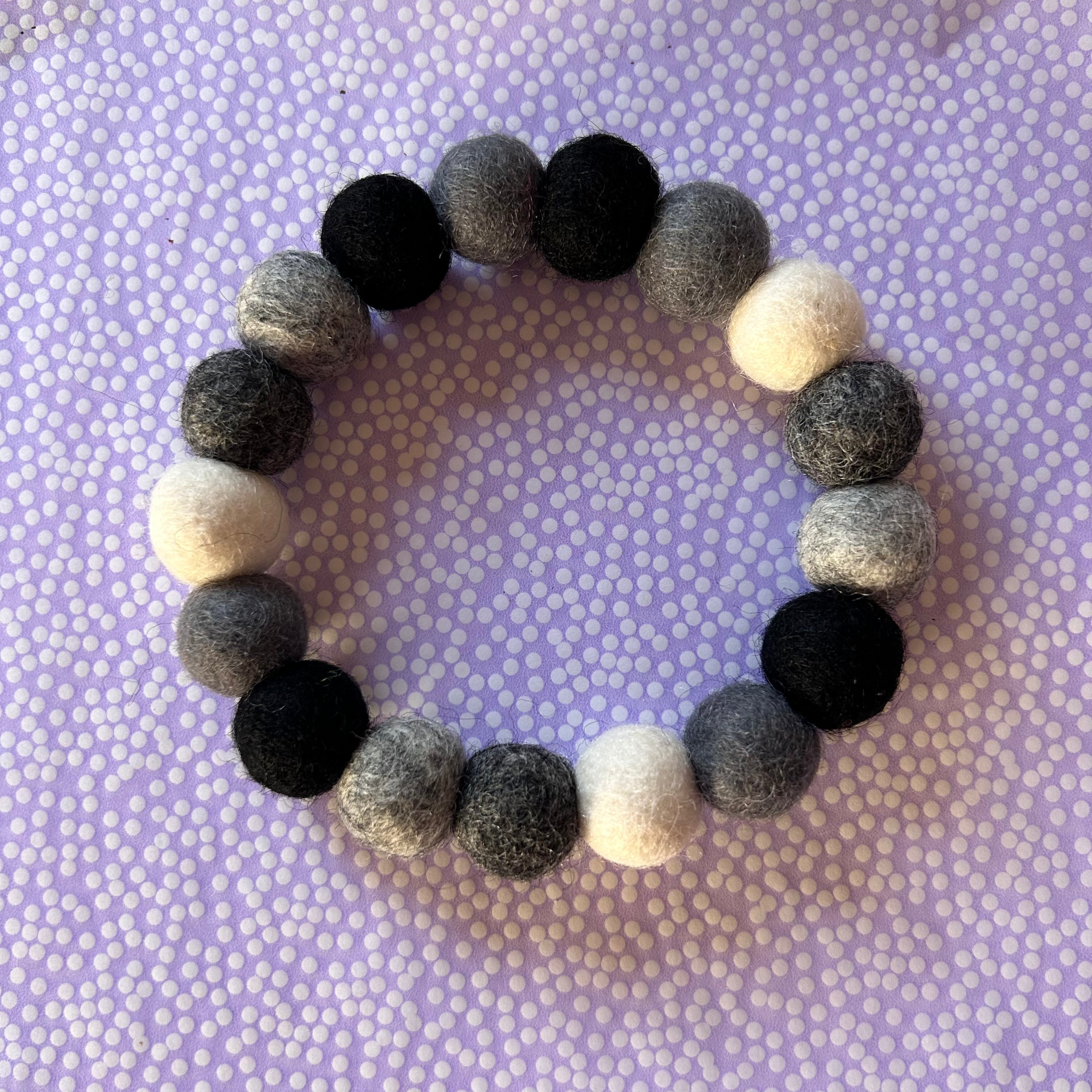 Personalised Pom Pom Dog Collar - Black, Greys & Ivory