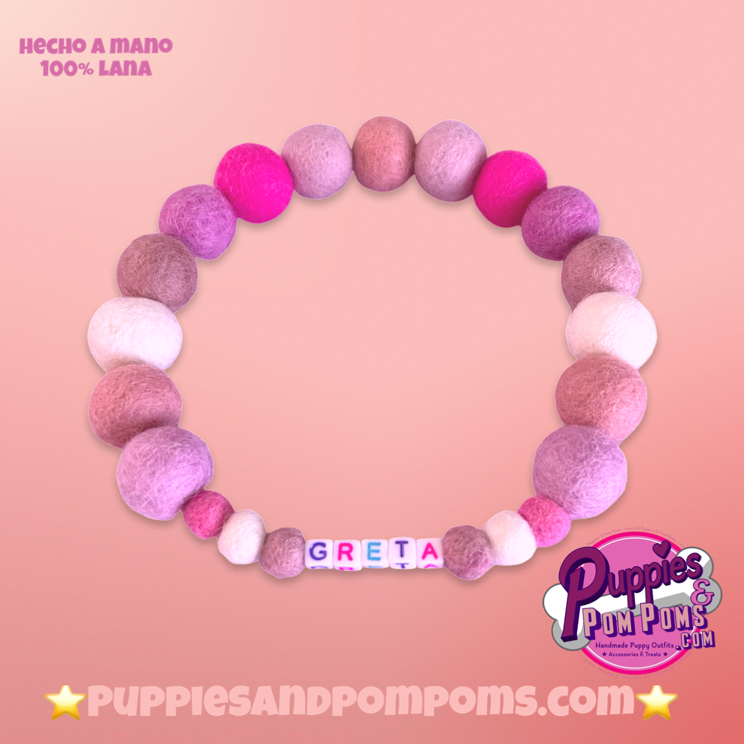 Baby Pink Mix - Personalised Pom Pom Dog Collar