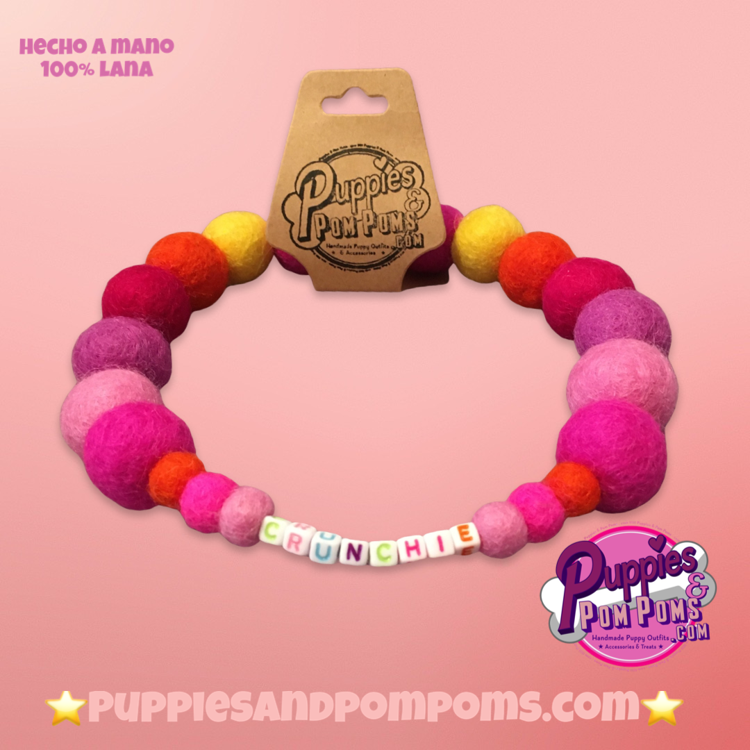 Pink - Personalised Pom Pom Dog Collar