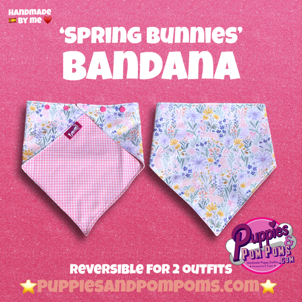 Spring Bunnies Pink Vichy Dog Bandana - Snap On