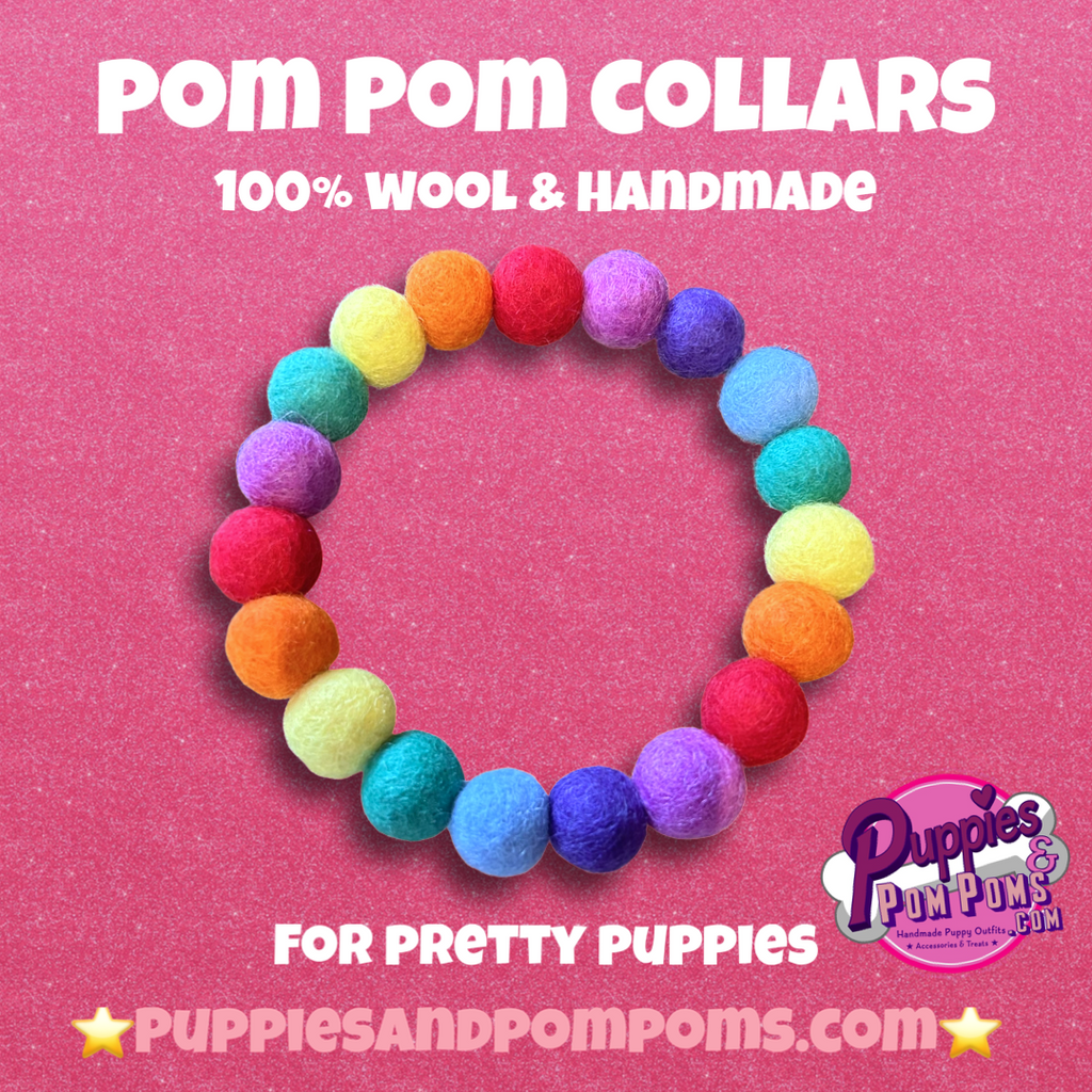 Personalised Pom Pom Dog Collar - Rainbow Brights 2cm Balls