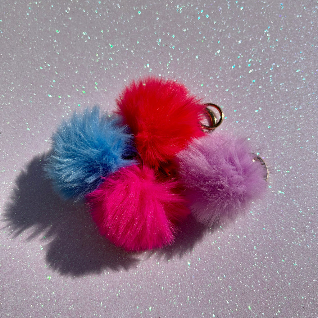 Mixed colours - Mini PomPom Keyrings - (without clips)