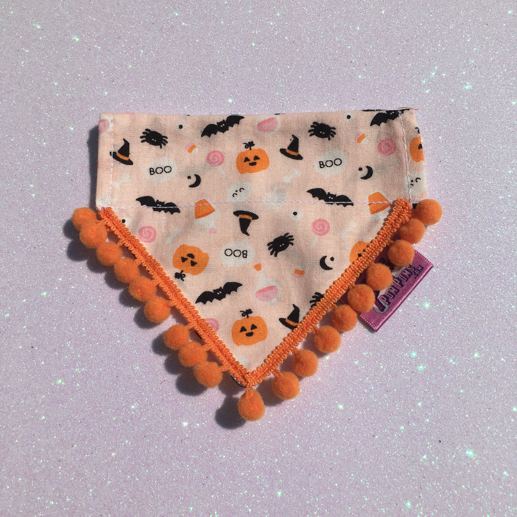 Boo! Halloween Pumpkins and Creepy Critters PomPom Bandana