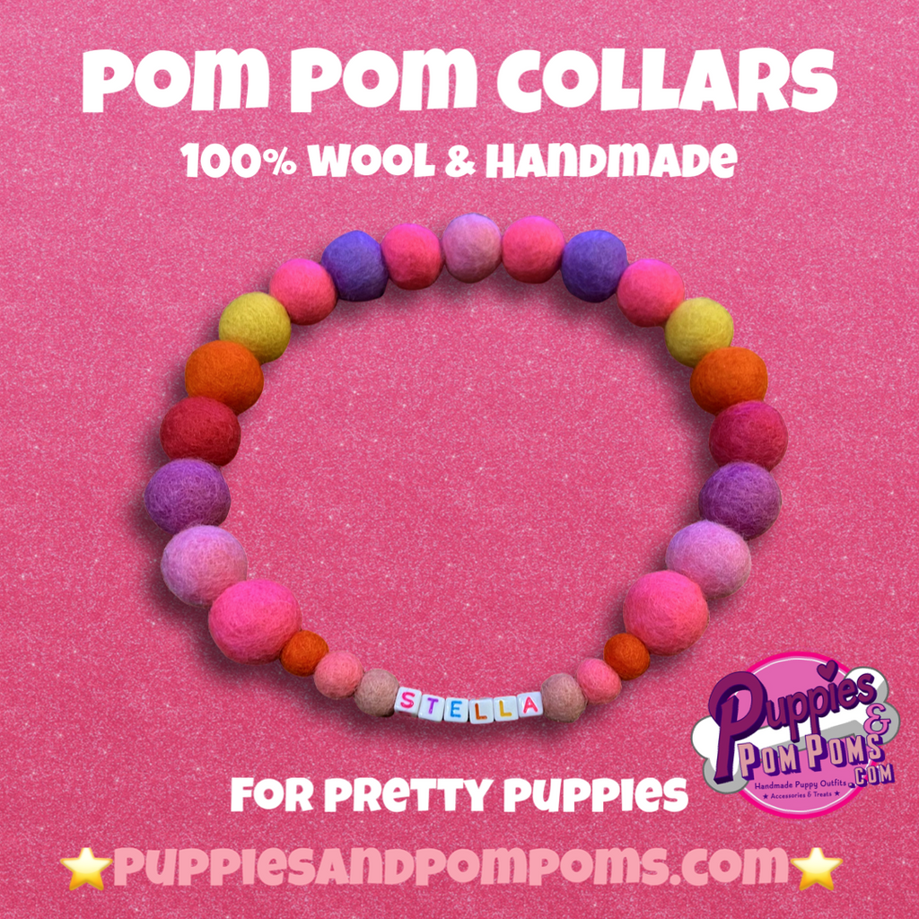 Pink - Personalised Pom Pom Dog Collar