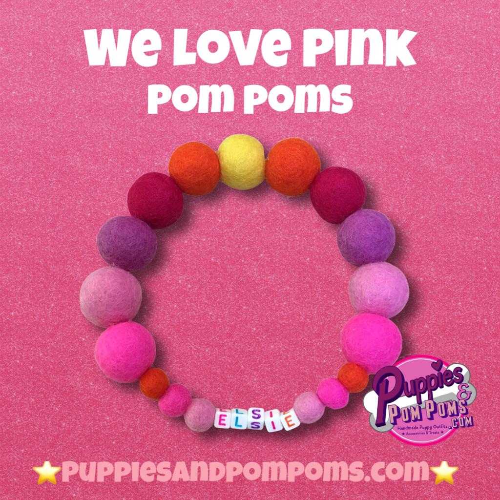 Pink - Personalised Pom Pom Dog Collar