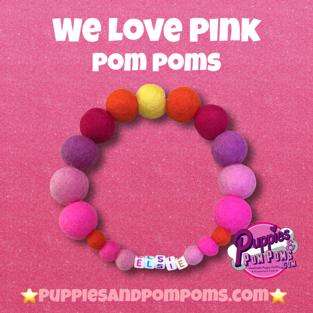 Pink - Personalised Pom Pom Dog Collar