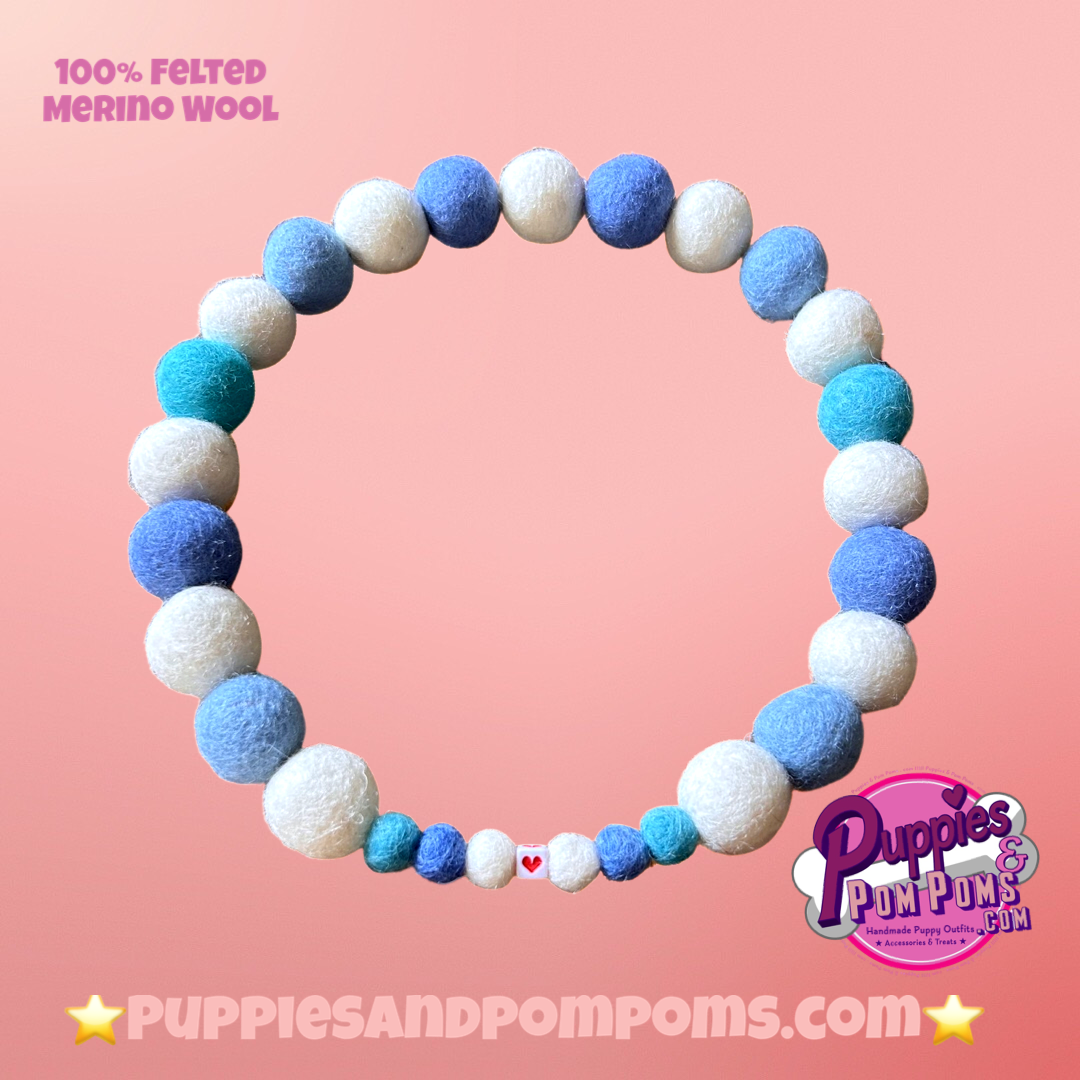 Personalised Pom Pom Dog Collar - Baby Blues / Cornish Blues
