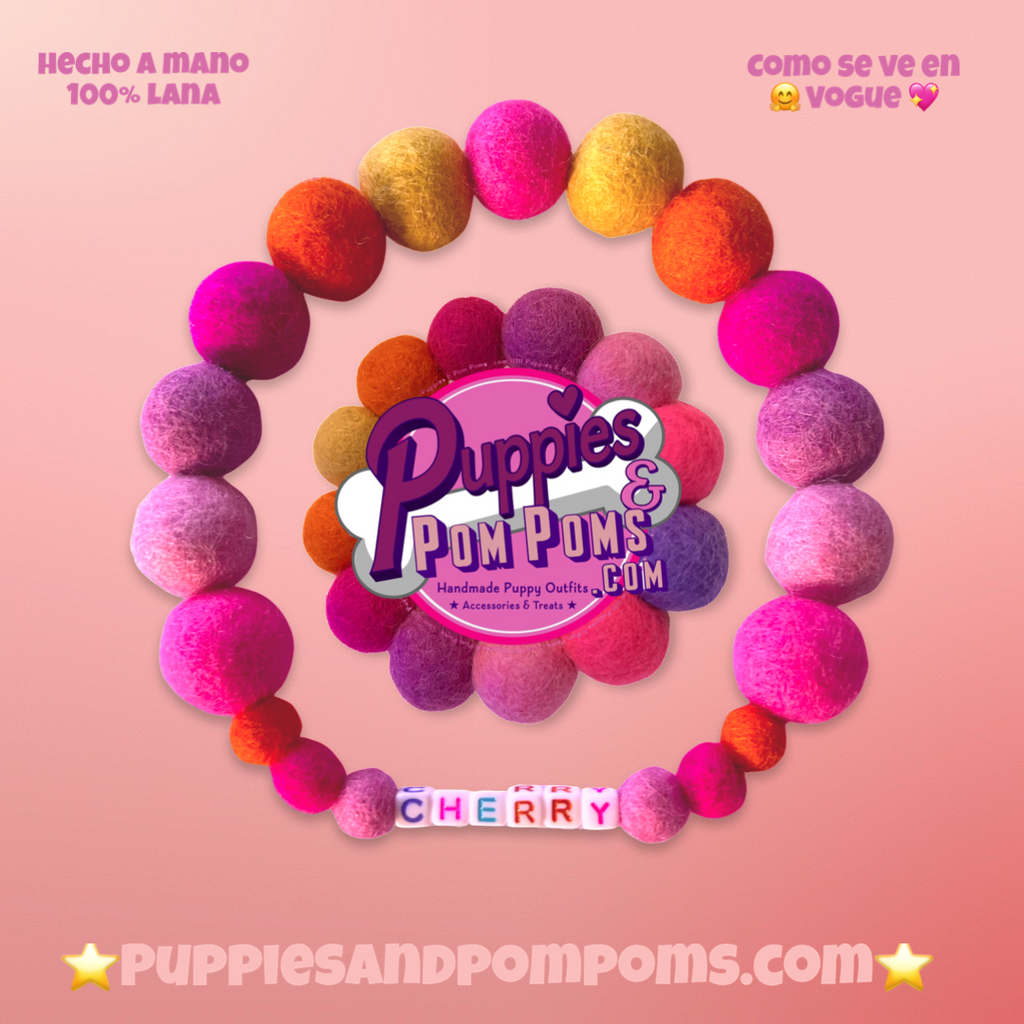 Pink - Personalised Pom Pom Dog Collar