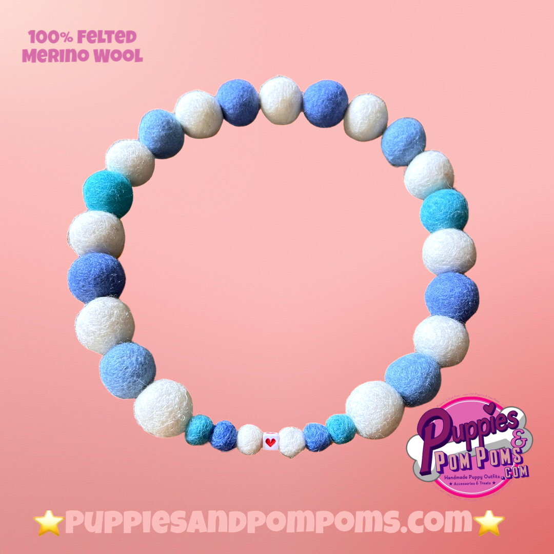 Personalised Pom Pom Dog Collar - Baby Blues / Cornish Blues