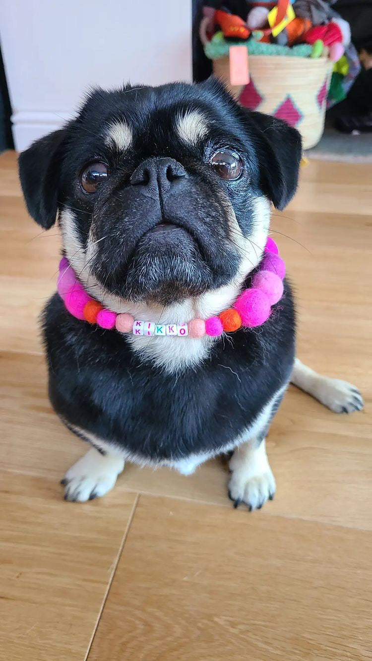 Pink - Personalised Pom Pom Dog Collar