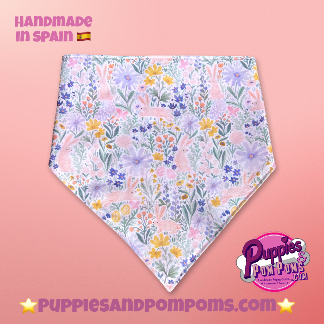 Spring Bunnies Pink Vichy Dog Bandana - Snap On