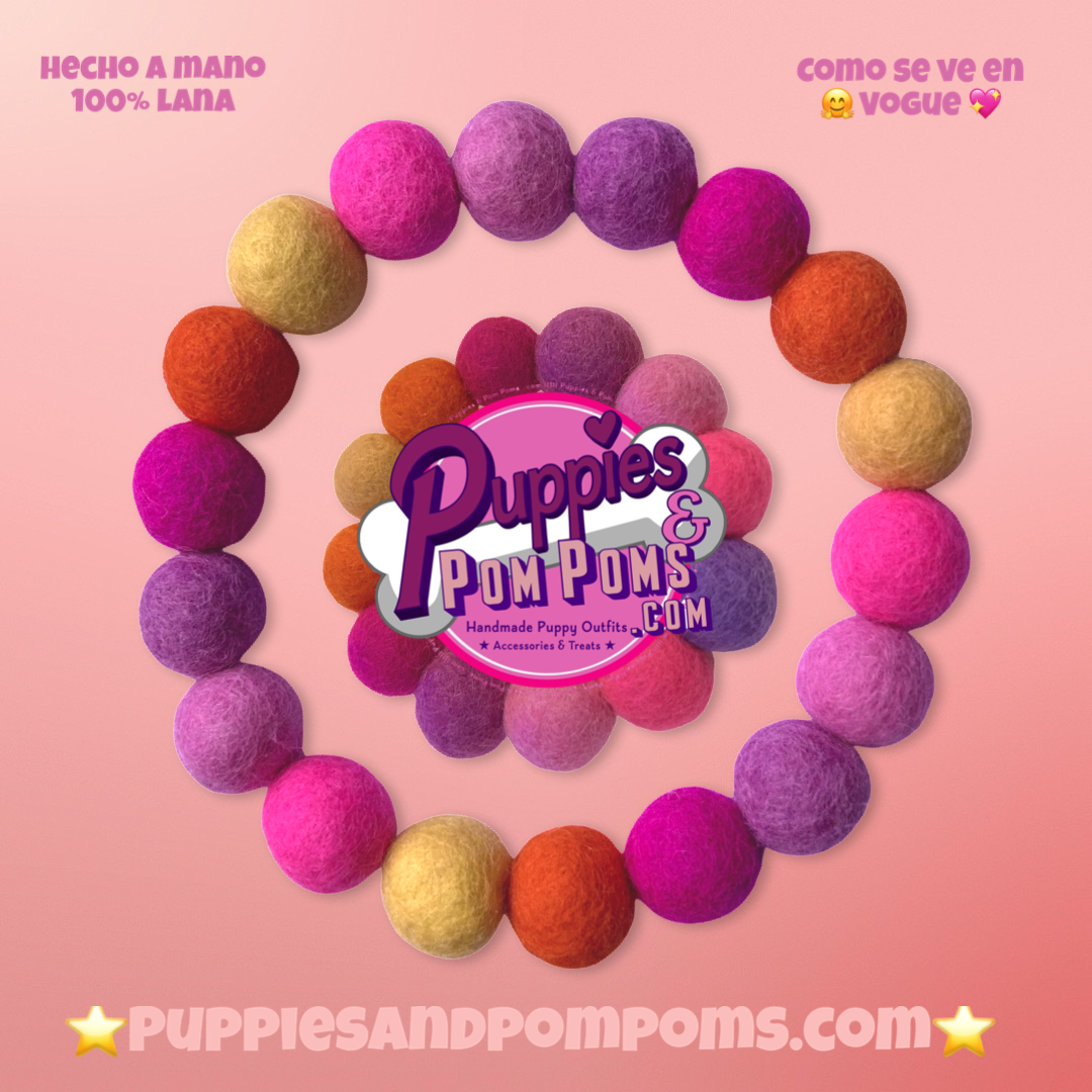 Pink - Personalised Pom Pom Dog Collar