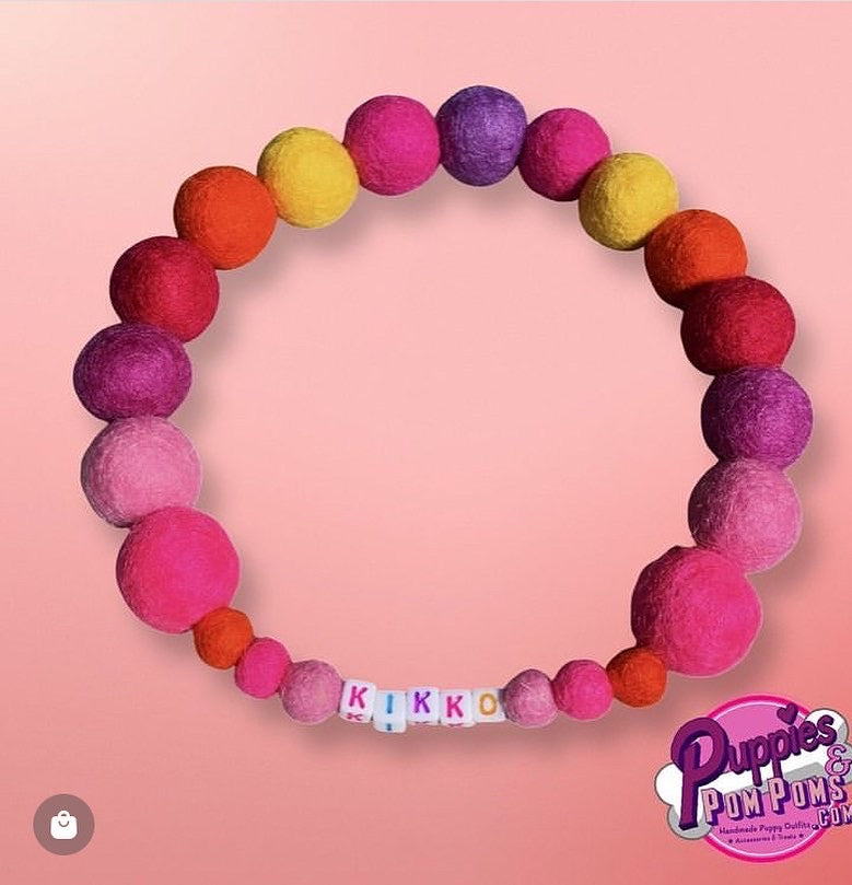Pink - Personalised Pom Pom Dog Collar