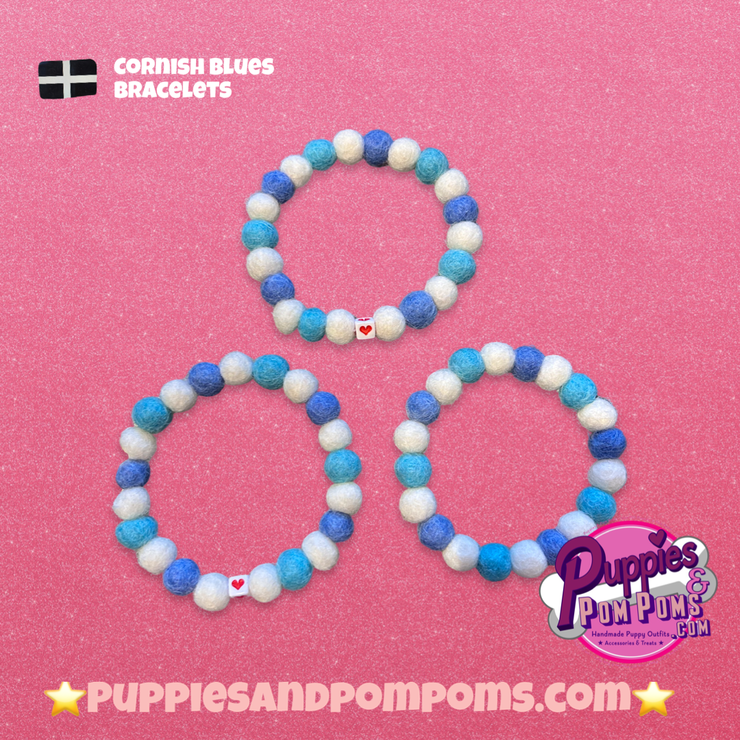 Pom Pom Bracelet - Cornish Blues / Baby Blues - Small Balls