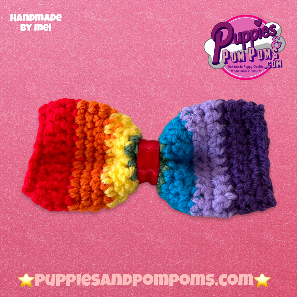 Handmade Dog Bow Tie - Rainbow Love Crochet