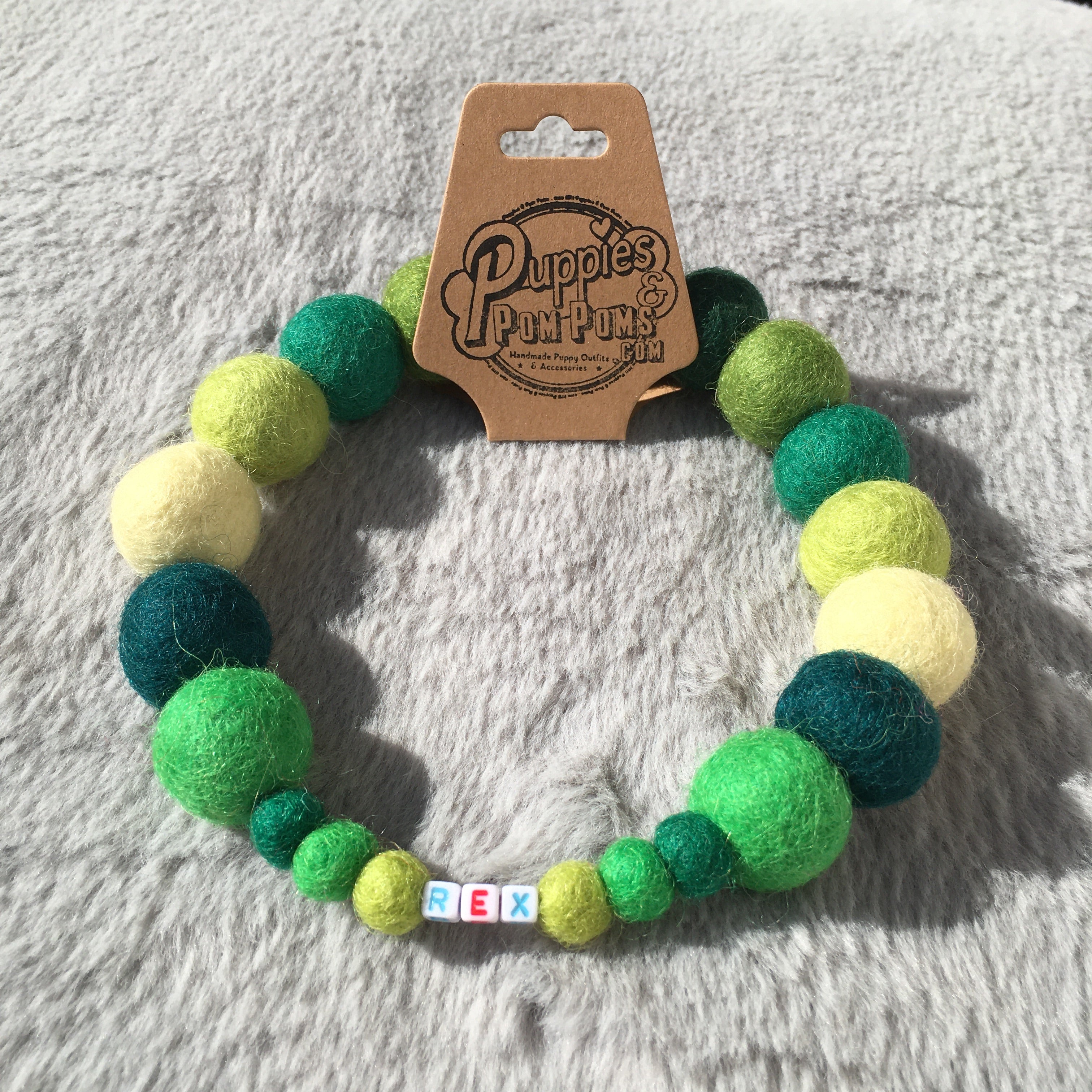 Personalised Pom Pom Dog Collar - Green