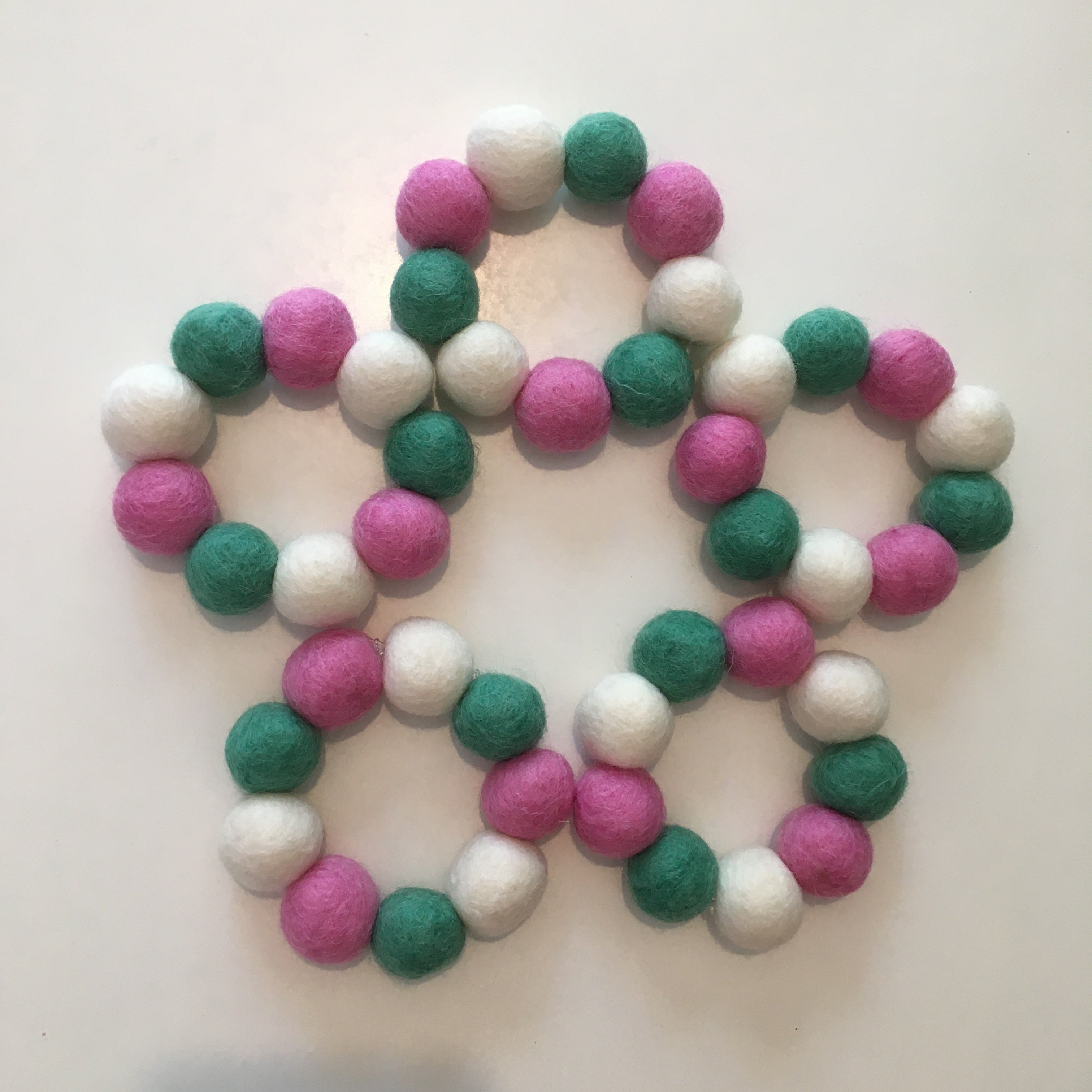 Pom Pom Bracelet - Pink, Jade Green & White