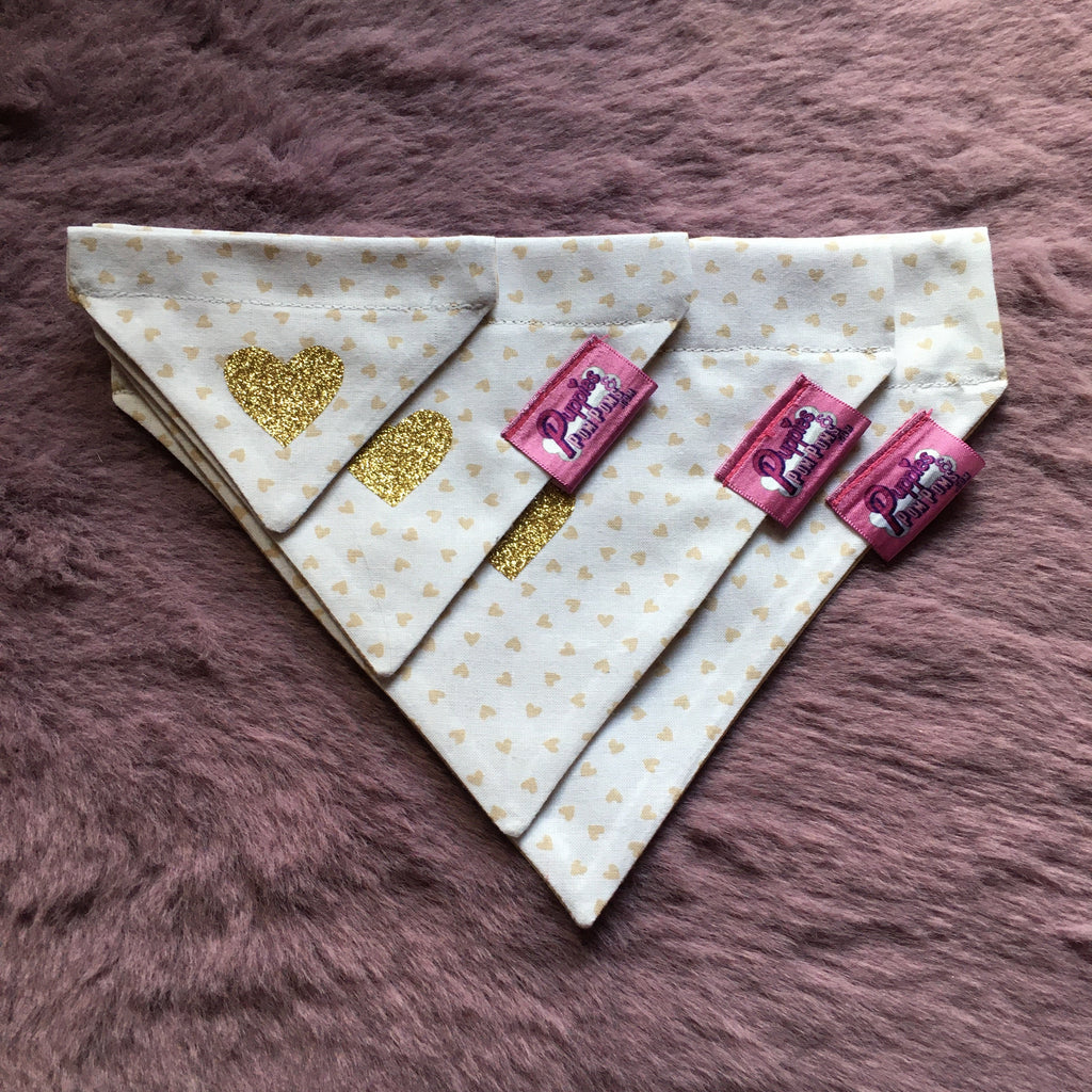 White & Latte Love Hearts Dog Bandana - Slim Opening