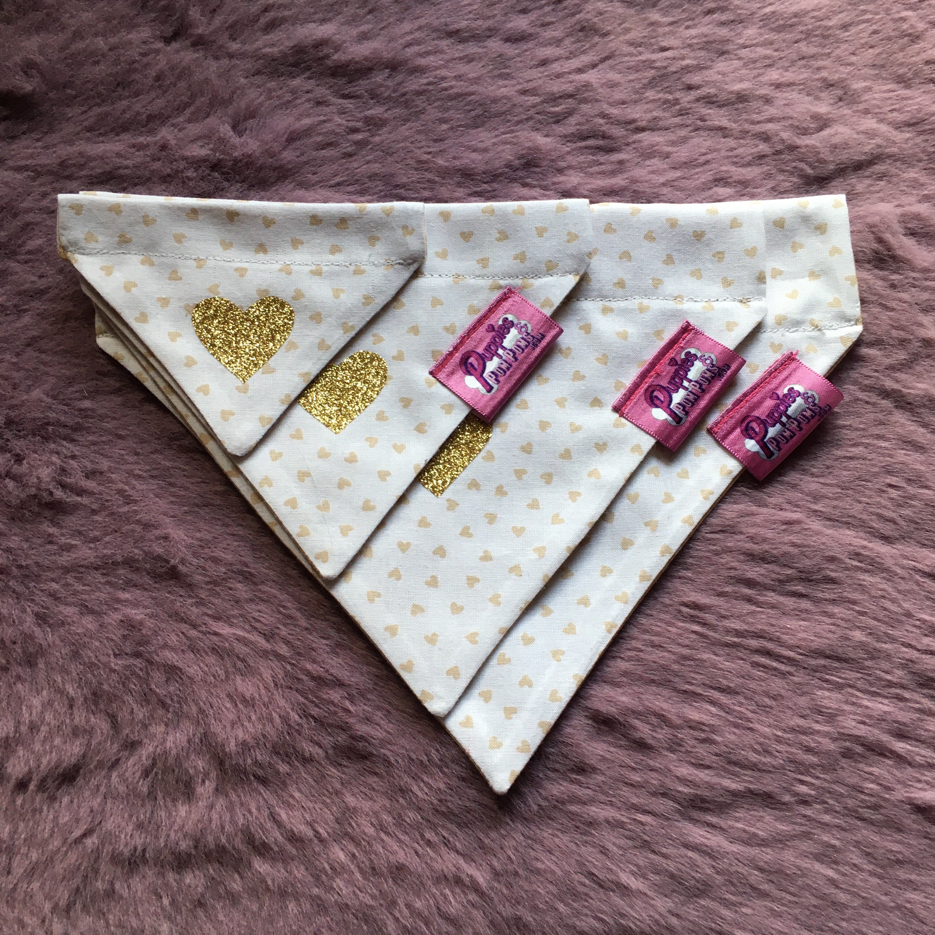 White & Latte Love Hearts Dog Bandana - Slim Opening