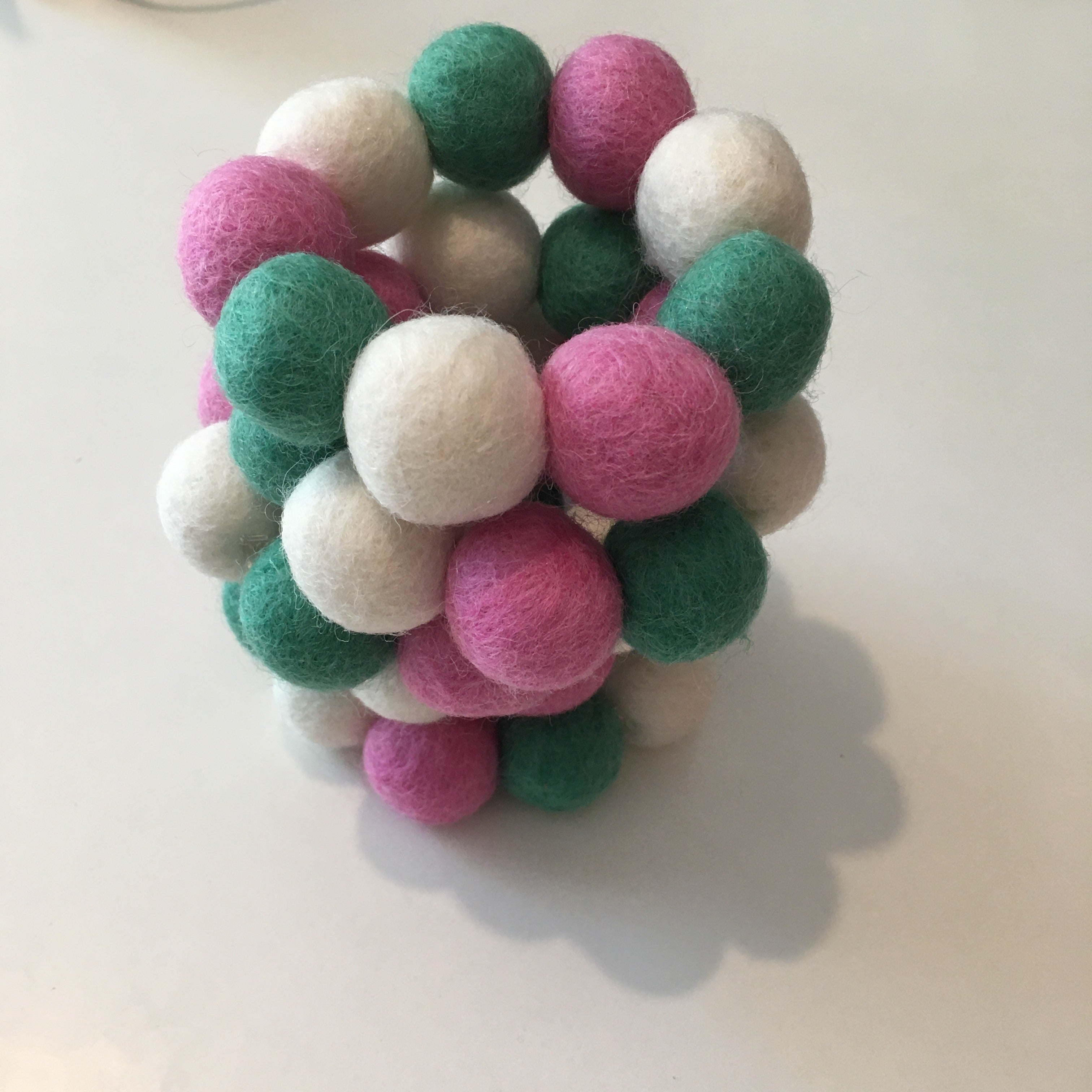 Pom Pom Bracelet - Pink, Jade Green & White