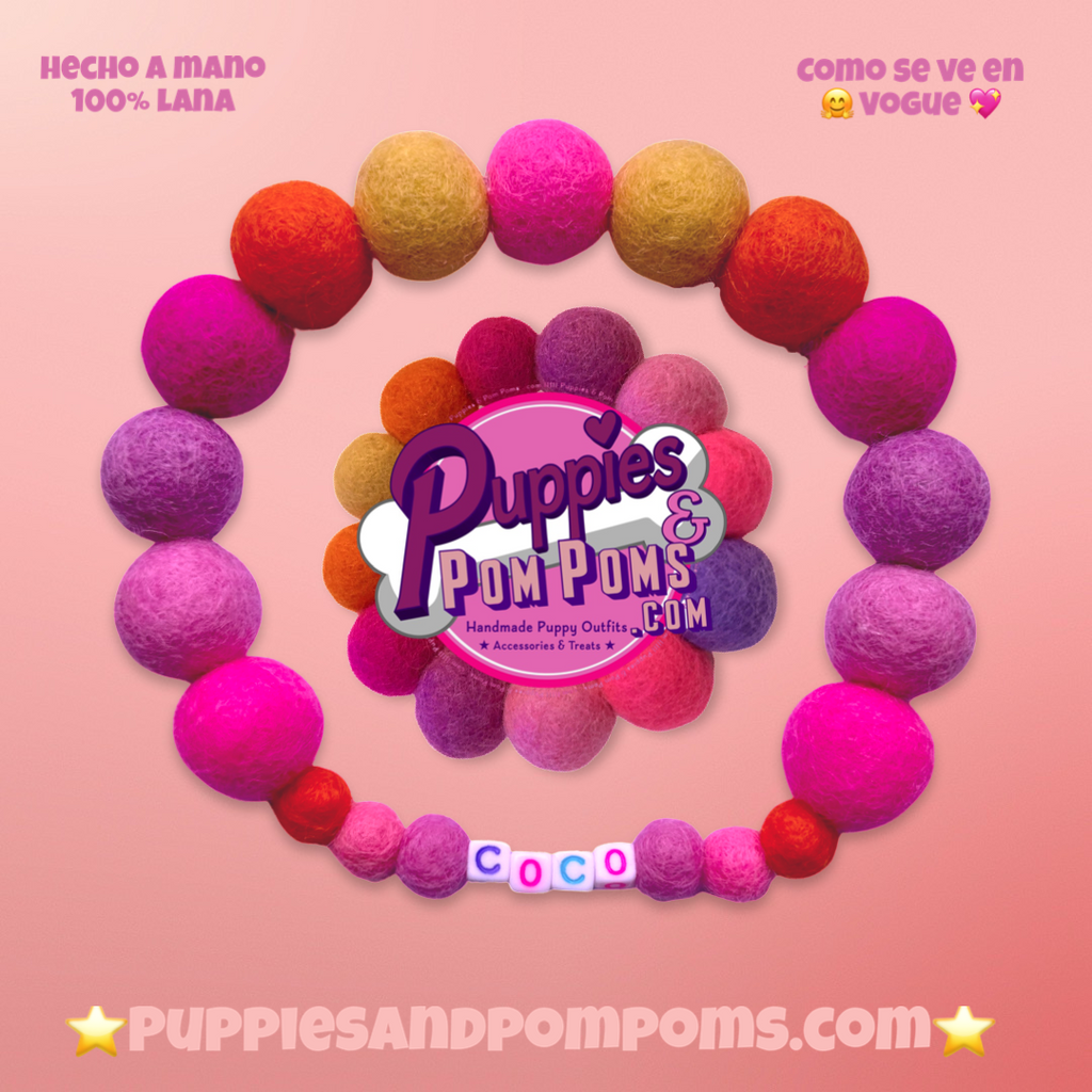 Pink - Personalised Pom Pom Dog Collar